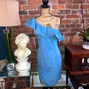 Gianni bini blue Jean one shoulder dress